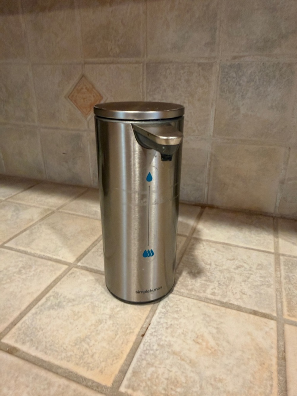 simplehuman Stainless Steel Touchless Soap Dispenser with Blue Accents